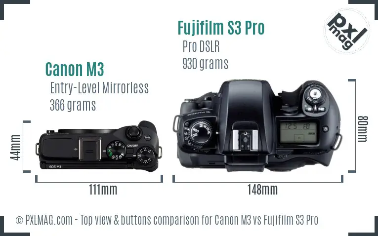 Canon M3 vs Fujifilm S3 Pro top view buttons comparison