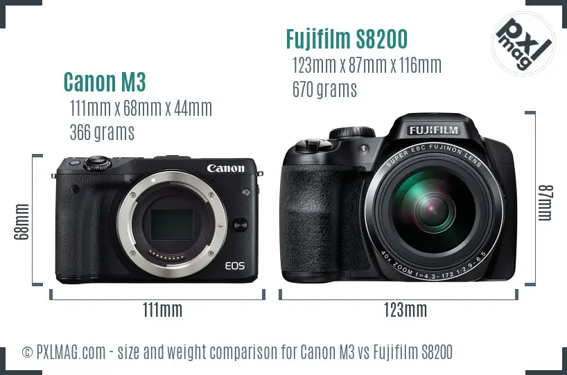 Canon M3 vs Fujifilm S8200 size comparison Canon M3 vs Fujifilm S8200 size comparison