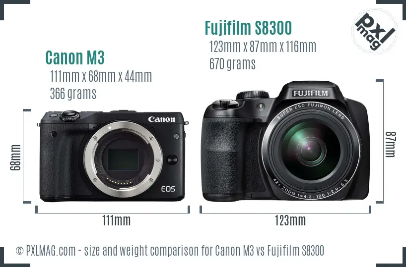 Canon M3 vs Fujifilm S8300 size comparison