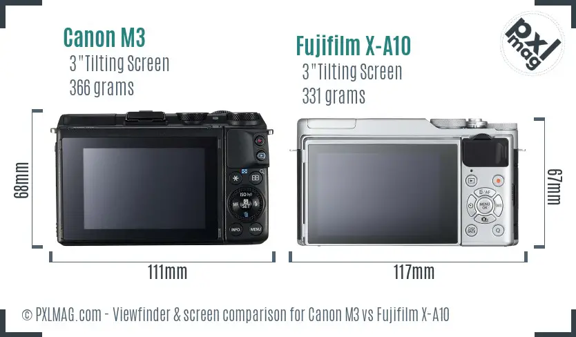 Canon M3 vs Fujifilm X-A10 Screen and Viewfinder comparison