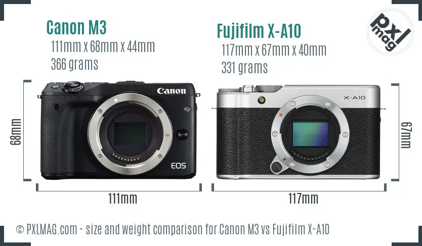 Canon M3 vs Fujifilm X-A10 size comparison