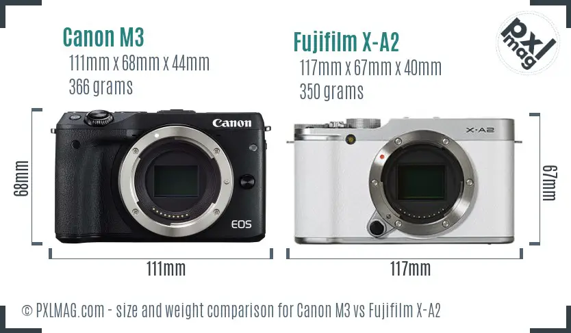 Canon M3 vs Fujifilm X-A2 size comparison