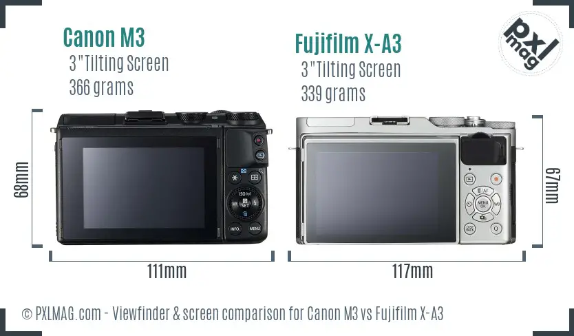 Canon M3 vs Fujifilm X-A3 Screen and Viewfinder comparison