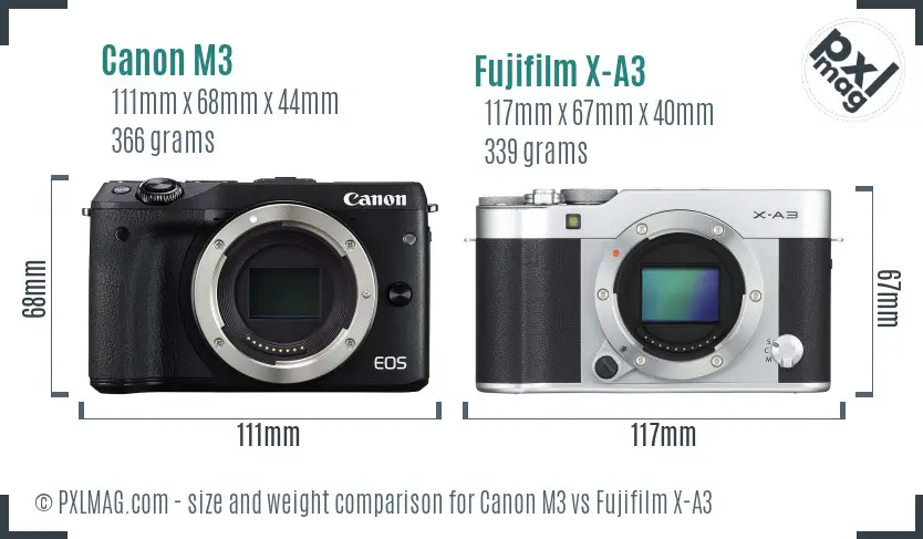 Canon M3 vs Fujifilm X-A3 size comparison