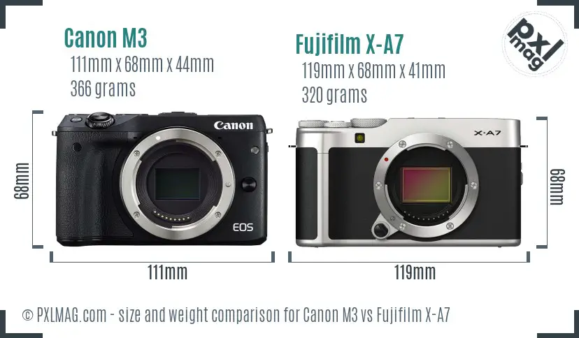 Canon M3 vs Fujifilm X-A7 size comparison