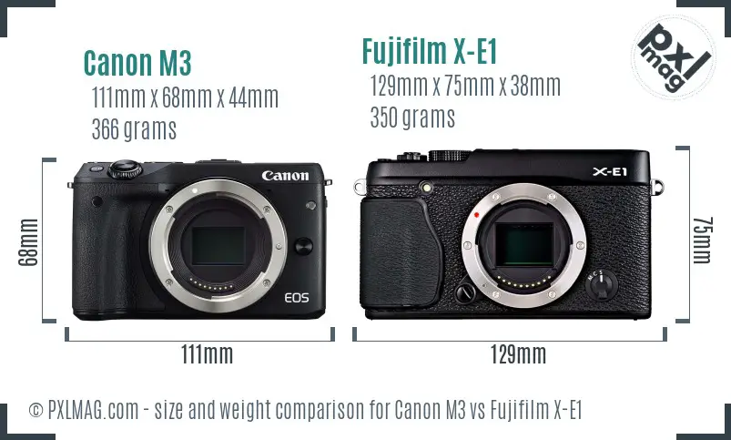 Canon M3 vs Fujifilm X-E1 size comparison