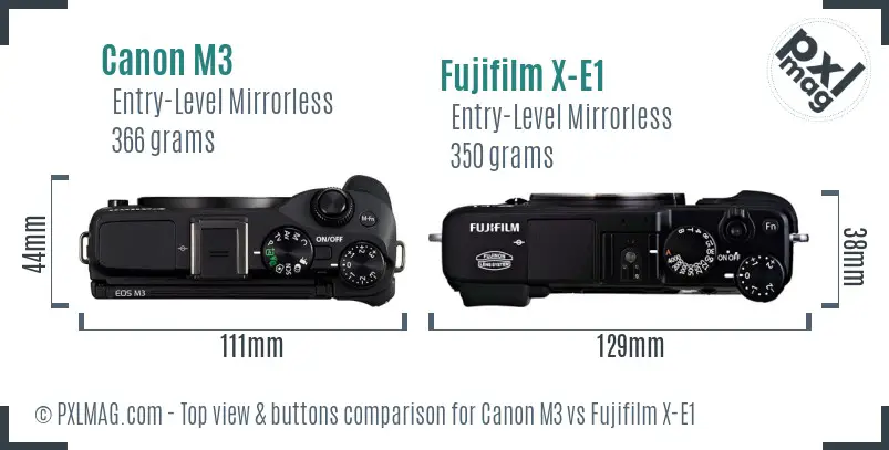 Canon M3 vs Fujifilm X-E1 top view buttons comparison