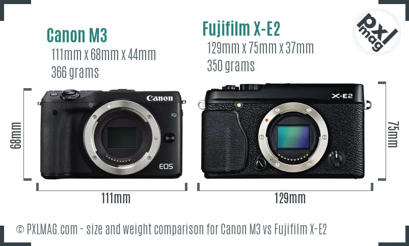 Canon M3 vs Fujifilm X-E2 size comparison