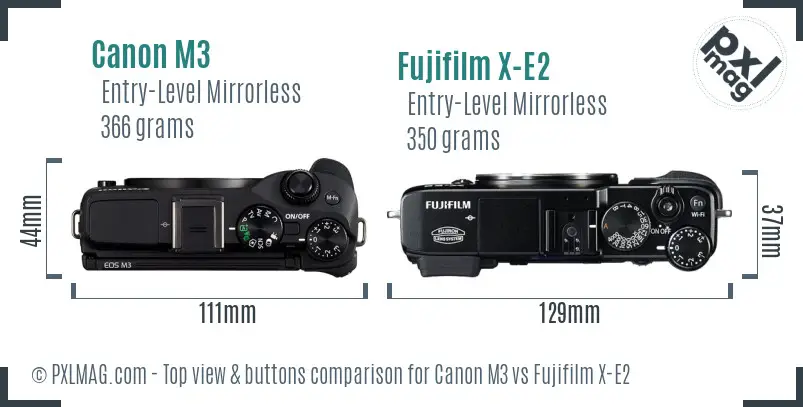 Canon M3 vs Fujifilm X-E2 top view buttons comparison