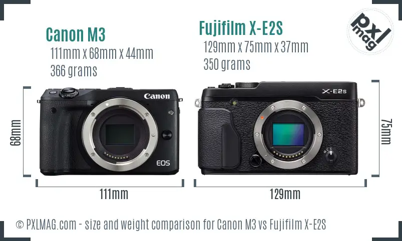 Canon M3 vs Fujifilm X-E2S size comparison Canon M3 vs Fujifilm X-E2S size comparison