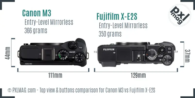 Canon M3 vs Fujifilm X-E2S top view buttons comparison