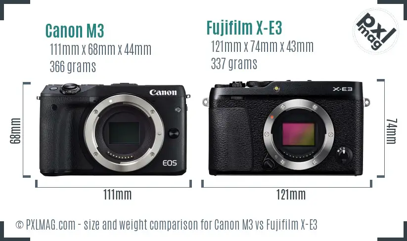 Canon M3 vs Fujifilm X-E3 size comparison