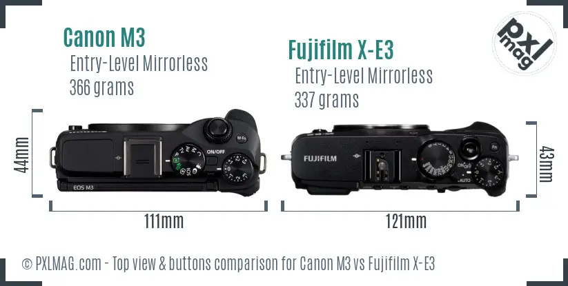 Canon M3 vs Fujifilm X-E3 top view buttons comparison