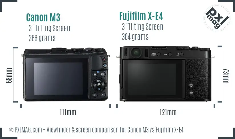Canon M3 vs Fujifilm X-E4 Screen and Viewfinder comparison