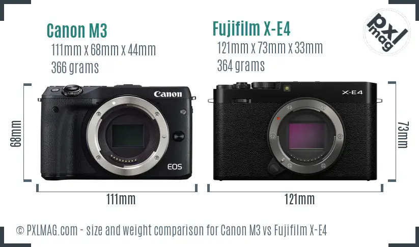 Canon M3 vs Fujifilm X-E4 size comparison