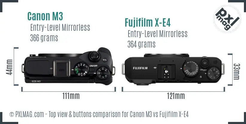 Canon M3 vs Fujifilm X-E4 top view buttons comparison