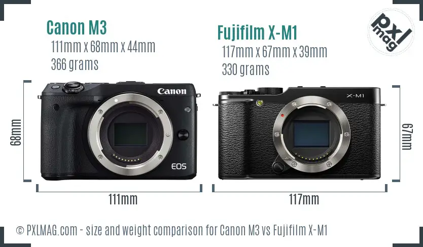 Canon M3 vs Fujifilm X-M1 size comparison