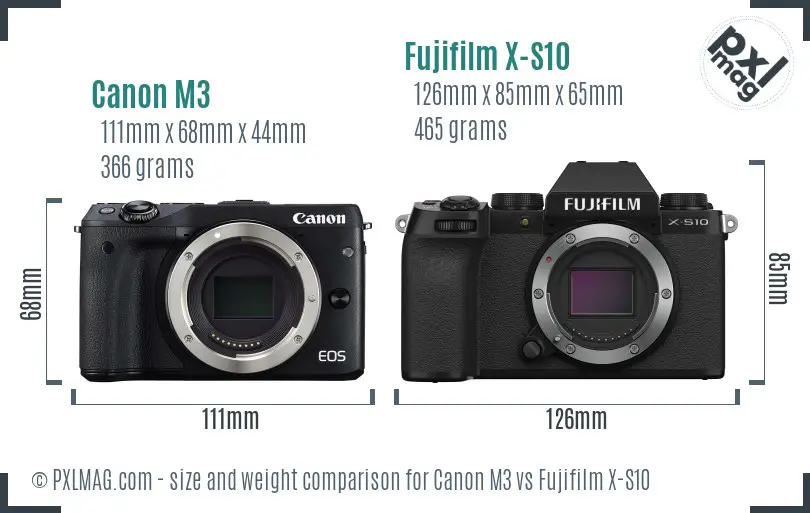 Canon M3 vs Fujifilm X-S10 size comparison