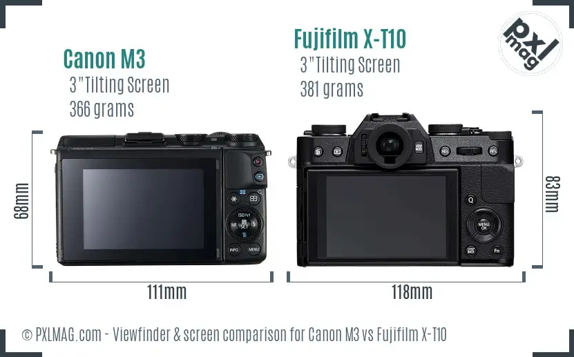 Canon M3 vs Fujifilm X-T10 Screen and Viewfinder comparison