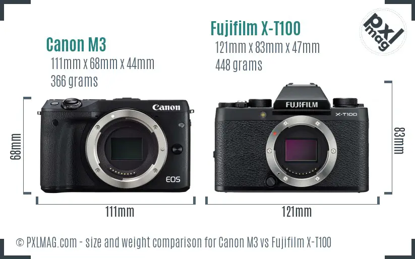 Canon M3 vs Fujifilm X-T100 size comparison