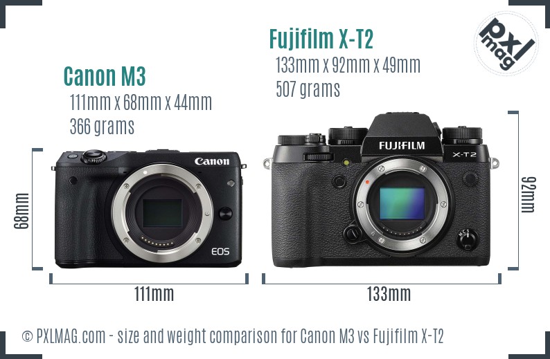 Canon M3 vs Fujifilm X-T2 size comparison Canon M3 vs Fujifilm X-T2 size comparison