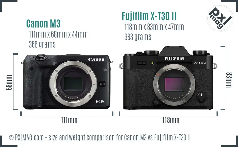 Canon M3 vs Fujifilm X-T30 II size comparison