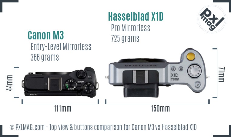 Canon M3 vs Hasselblad X1D top view buttons comparison