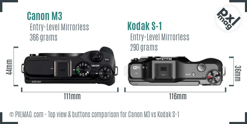 Canon M3 vs Kodak S-1 top view buttons comparison