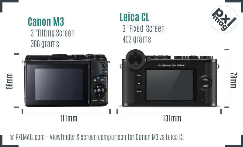 Canon M3 vs Leica CL Screen and Viewfinder comparison