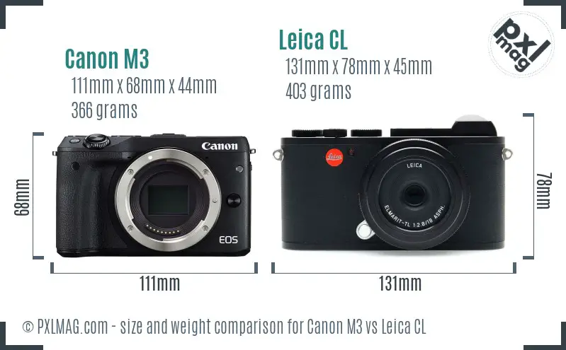 Canon M3 vs Leica CL size comparison