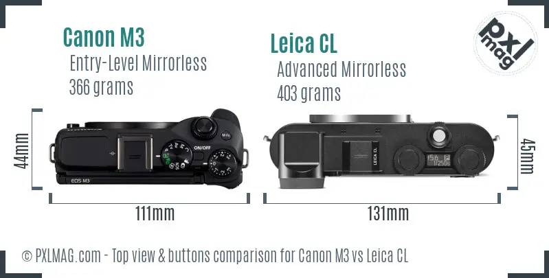 Canon M3 vs Leica CL top view buttons comparison