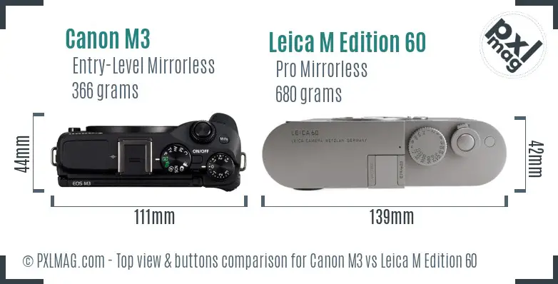 Canon M3 vs Leica M Edition 60 top view buttons comparison