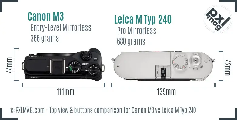 Canon M3 vs Leica M Typ 240 top view buttons comparison Canon M3 vs Leica M Typ 240 top view buttons comparison