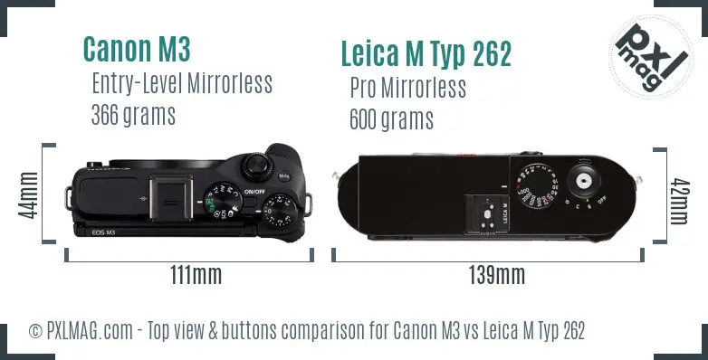 Canon M3 vs Leica M Typ 262 top view buttons comparison