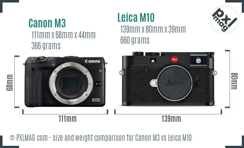 Canon M3 vs Leica M10 size comparison