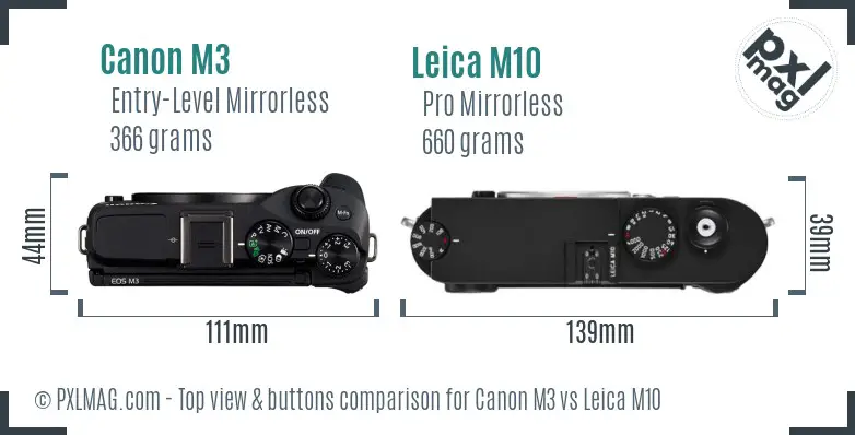 Canon M3 vs Leica M10 top view buttons comparison
