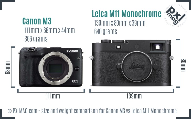 Canon M3 vs Leica M11 Monochrome size comparison Canon M3 vs Leica M11 Monochrome size comparison
