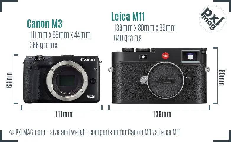 Canon M3 vs Leica M11 size comparison