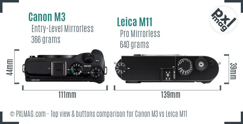 Canon M3 vs Leica M11 top view buttons comparison