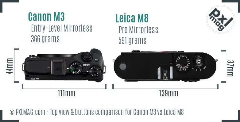 Canon M3 vs Leica M8 top view buttons comparison