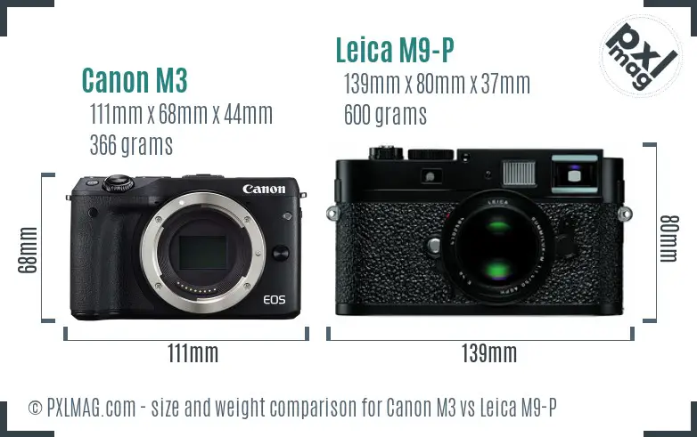 Canon M3 vs Leica M9-P size comparison