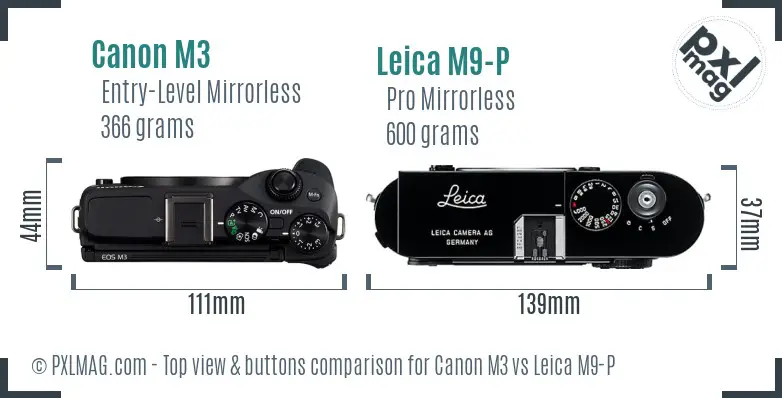 Canon M3 vs Leica M9-P top view buttons comparison
