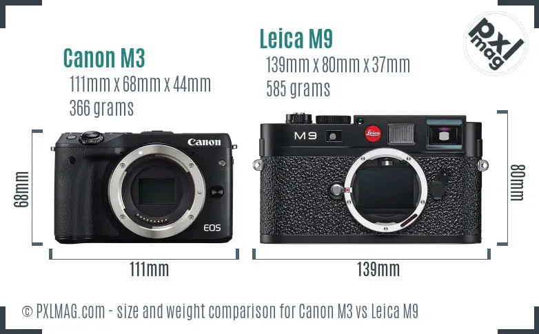 Canon M3 vs Leica M9 size comparison