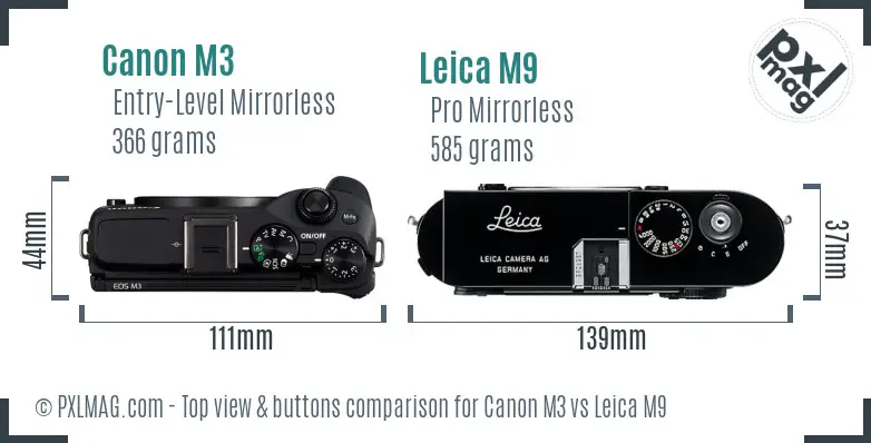 Canon M3 vs Leica M9 top view buttons comparison