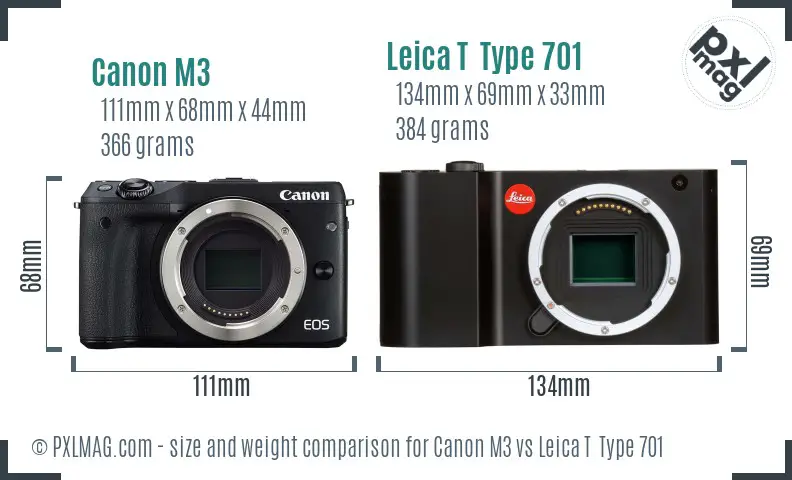 Canon M3 vs Leica T  Type 701 size comparison