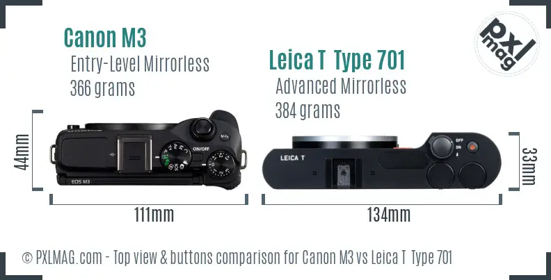 Canon M3 vs Leica T  Type 701 top view buttons comparison