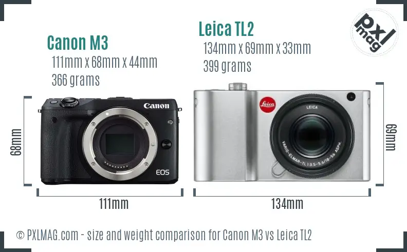 Canon M3 vs Leica TL2 size comparison