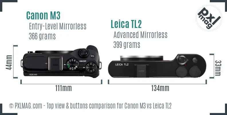 Canon M3 vs Leica TL2 top view buttons comparison