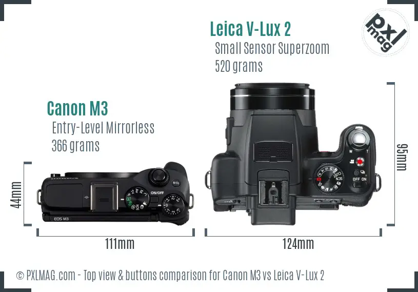 Canon M3 vs Leica V-Lux 2 top view buttons comparison