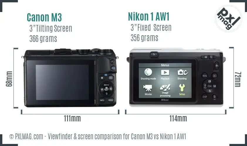 Canon M3 vs Nikon 1 AW1 Screen and Viewfinder comparison